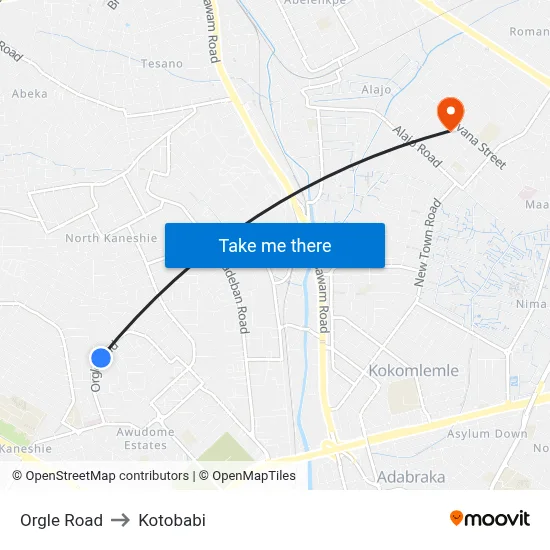 Orgle Road to Kotobabi map