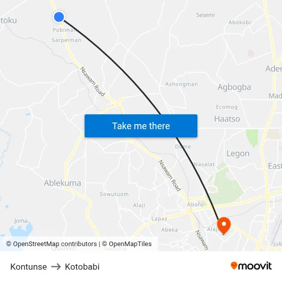 Kontunse to Kotobabi map