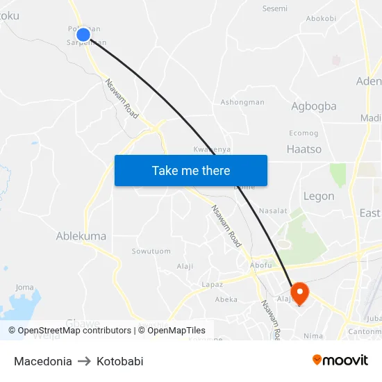 Macedonia to Kotobabi map