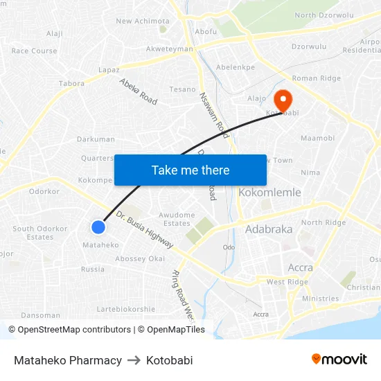 Mataheko Pharmacy to Kotobabi map
