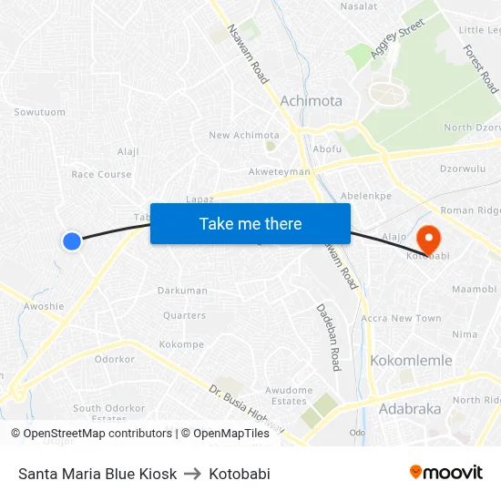Santa Maria Blue Kiosk to Kotobabi map