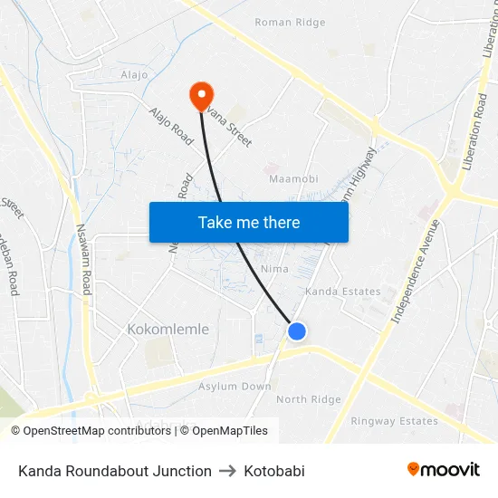 Kanda Roundabout Junction to Kotobabi map
