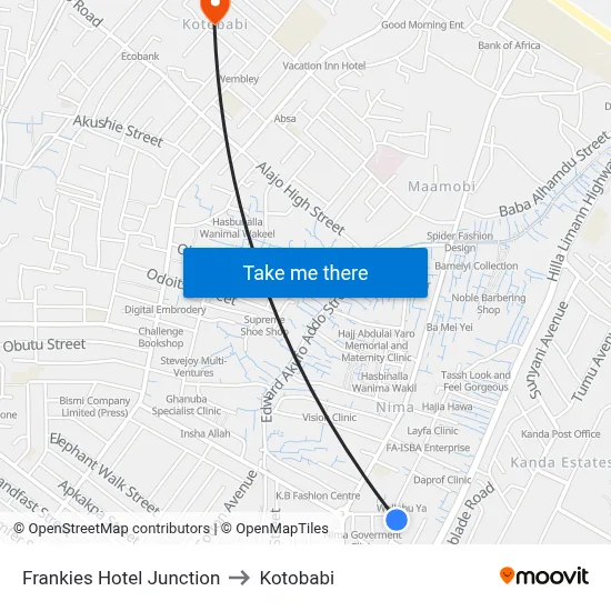 Frankies Hotel Junction to Kotobabi map