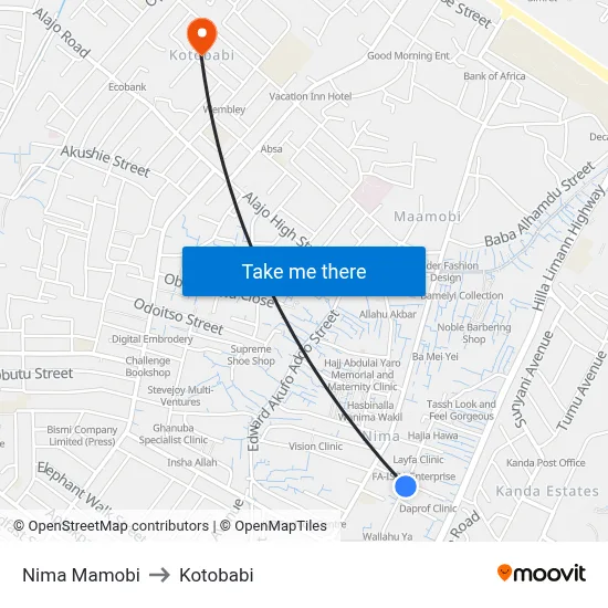 Nima Mamobi to Kotobabi map
