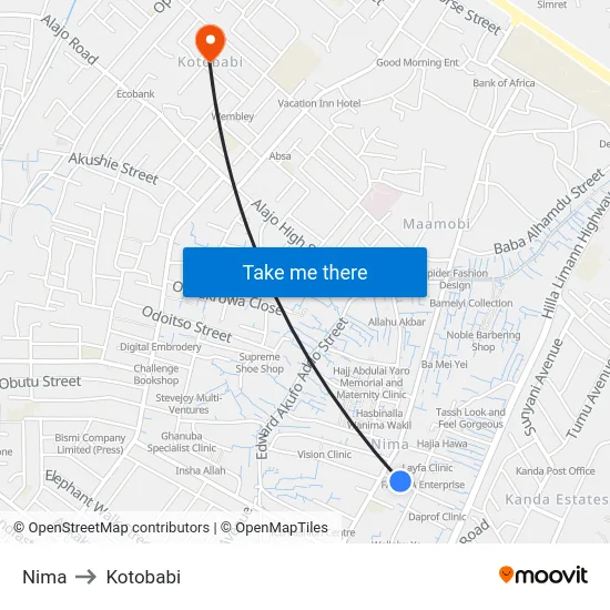 Nima to Kotobabi map