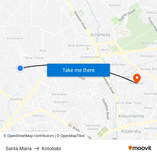 Santa Maria to Kotobabi map