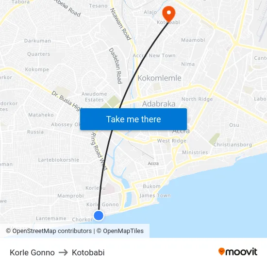 Korle Gonno to Kotobabi map