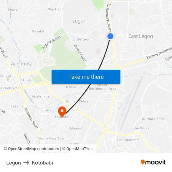 Legon to Kotobabi map