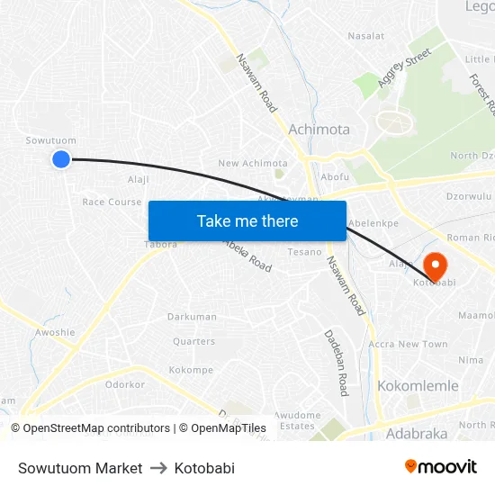 Sowutuom Market to Kotobabi map