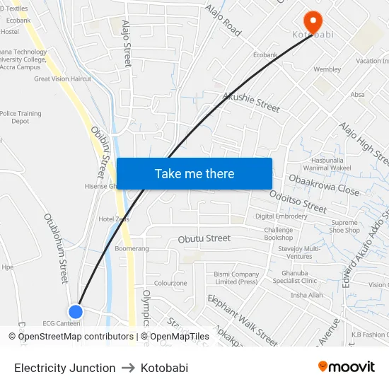 Electricity Junction to Kotobabi map