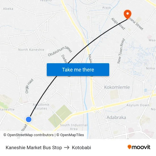Kaneshie Market Bus Stop to Kotobabi map