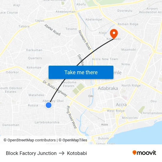 Block Factory Junction to Kotobabi map