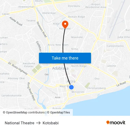 National Theatre to Kotobabi map