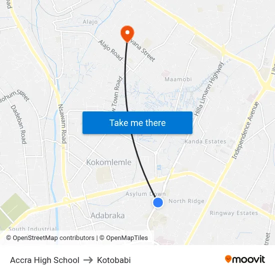 Accra High School to Kotobabi map