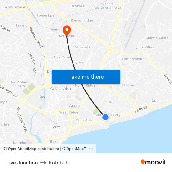 Five Junction to Kotobabi map