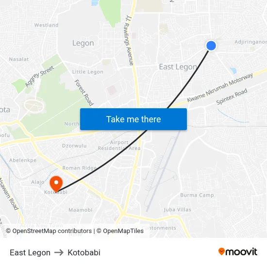 East Legon to Kotobabi map