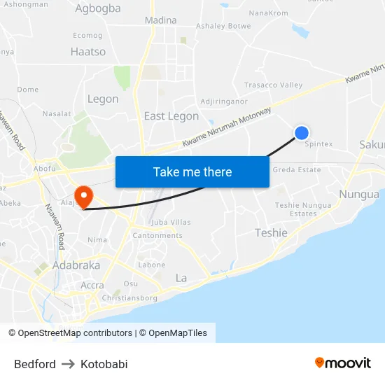 Bedford to Kotobabi map