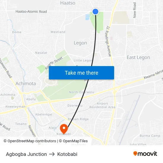 Agbogba Junction to Kotobabi map