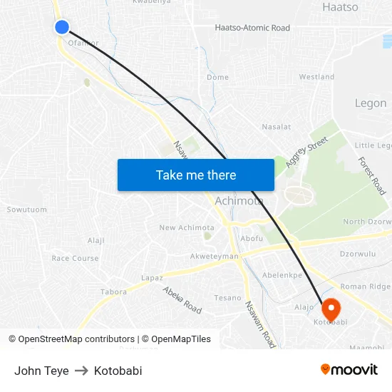 John Teye to Kotobabi map