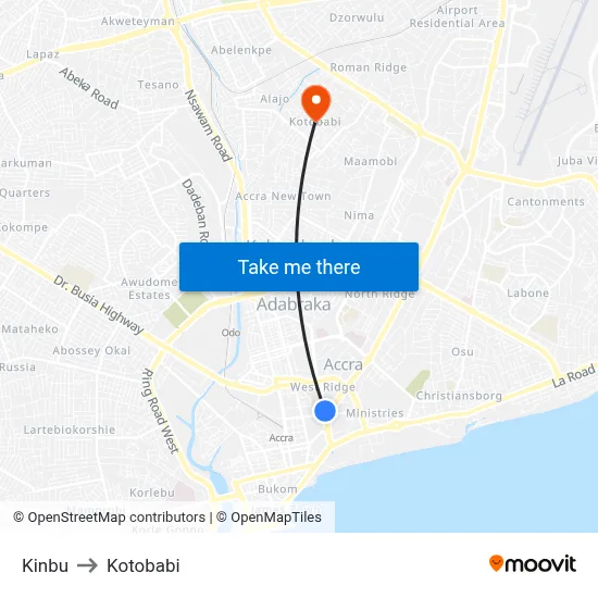 Kinbu to Kotobabi map