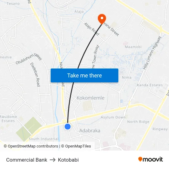 Commercial Bank to Kotobabi map