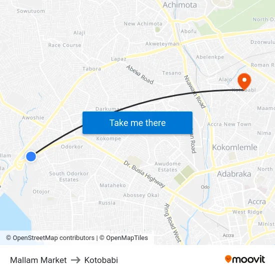 Mallam Market to Kotobabi map