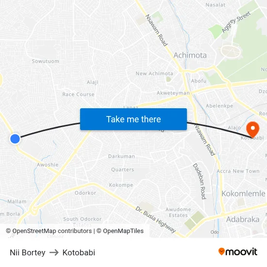 Nii Bortey to Kotobabi map