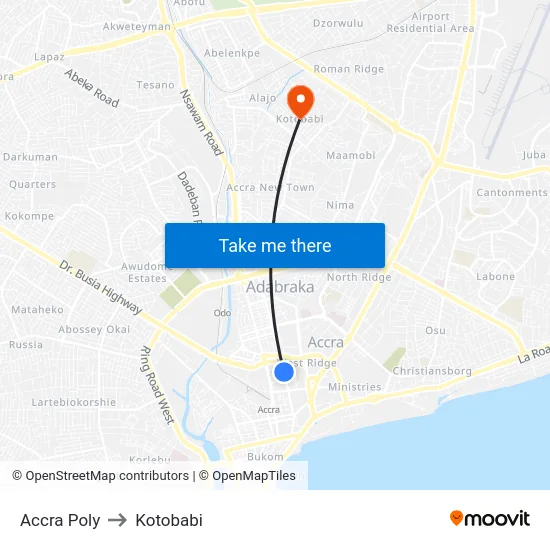 Accra Poly to Kotobabi map