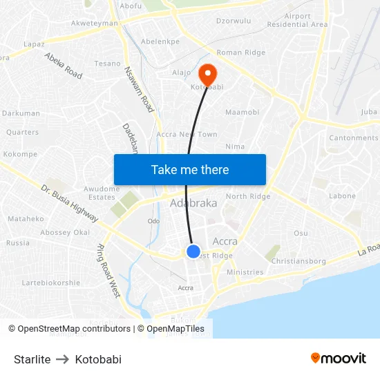 Starlite to Kotobabi map