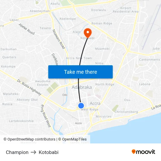 Champion to Kotobabi map