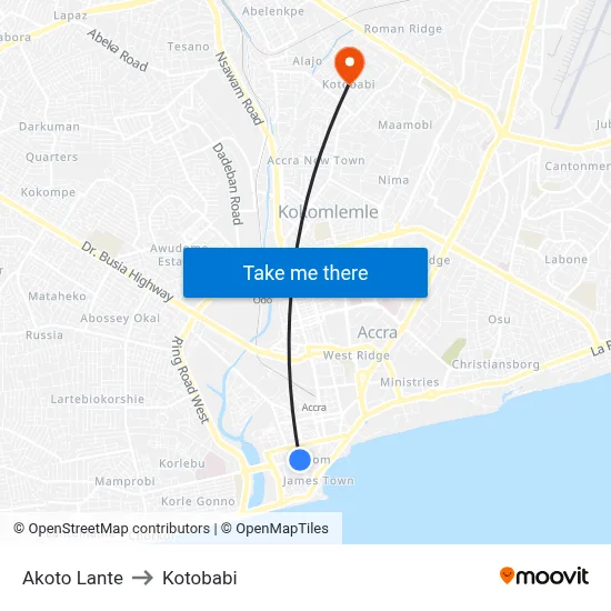 Akoto Lante to Kotobabi map