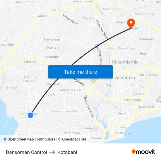 Dansoman Control to Kotobabi map