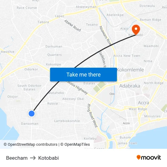 Beecham to Kotobabi map