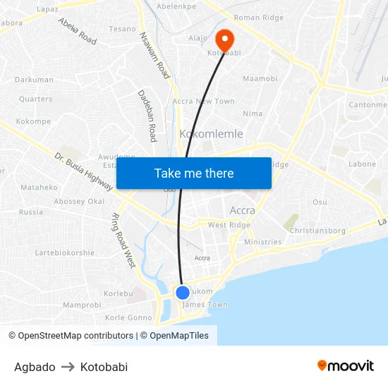 Agbado to Kotobabi map