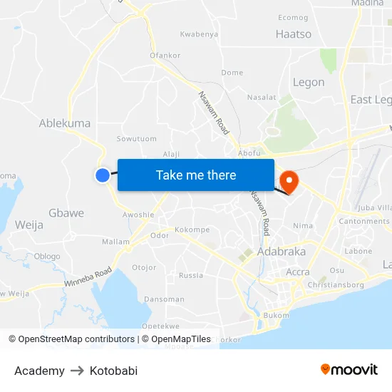 Academy to Kotobabi map