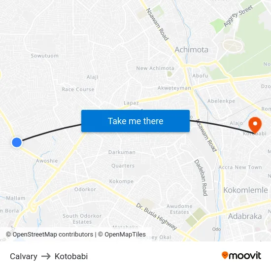 Calvary to Kotobabi map