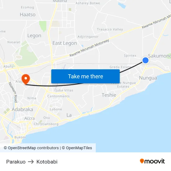 Parakuo to Kotobabi map