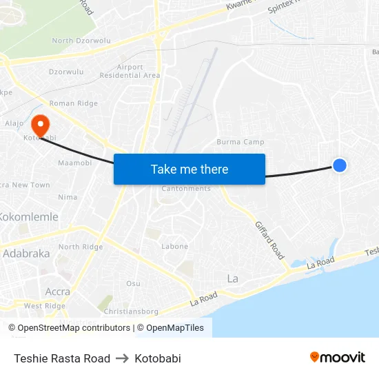 Teshie Rasta Road to Kotobabi map