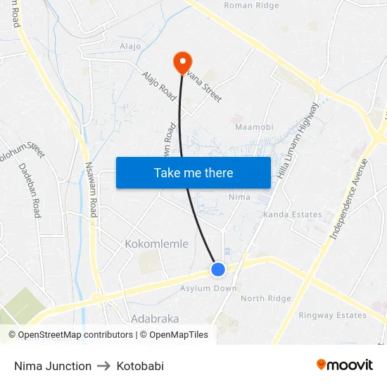 Nima Junction to Kotobabi map