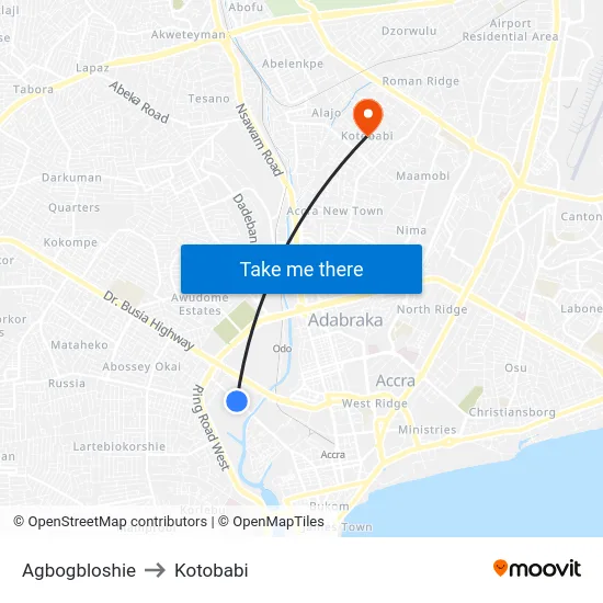 Agbogbloshie to Kotobabi map