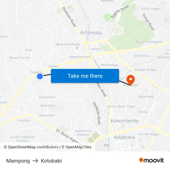 Mampong to Kotobabi map