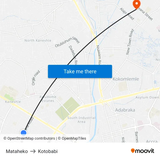 Mataheko to Kotobabi map