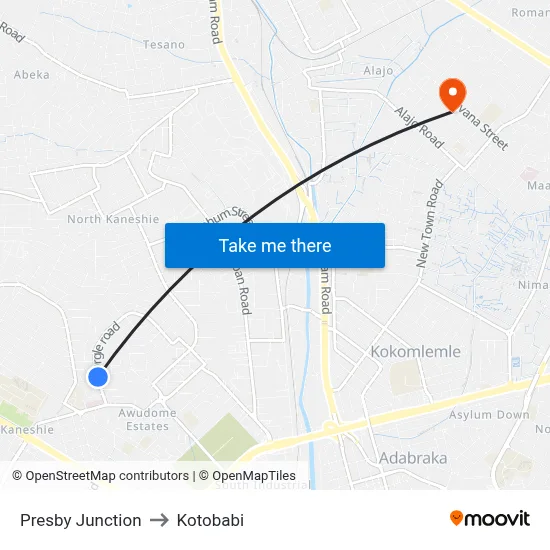 Presby Junction to Kotobabi map