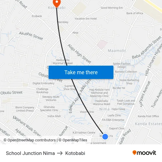 School Junction Nima to Kotobabi map