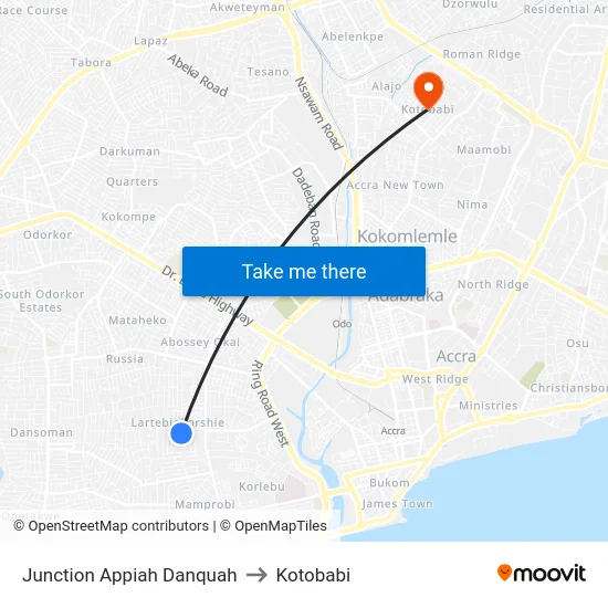 Junction Appiah Danquah to Kotobabi map