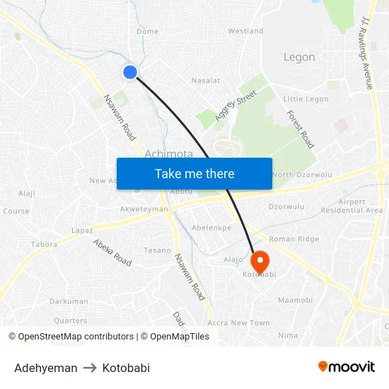 Adehyeman to Kotobabi map