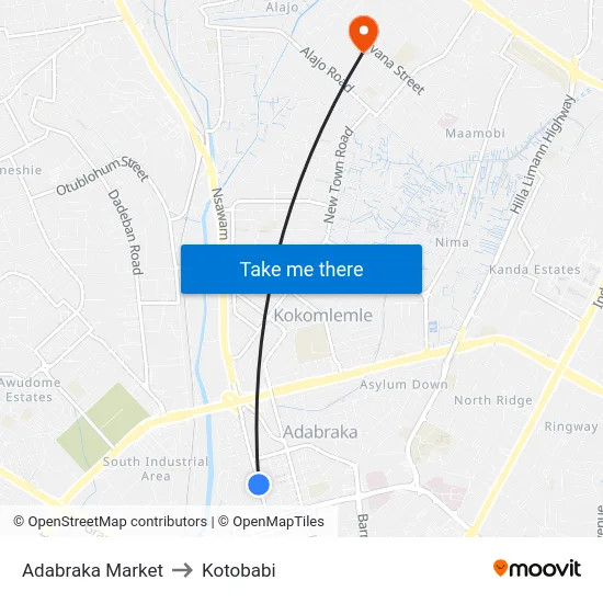 Adabraka Market to Kotobabi map