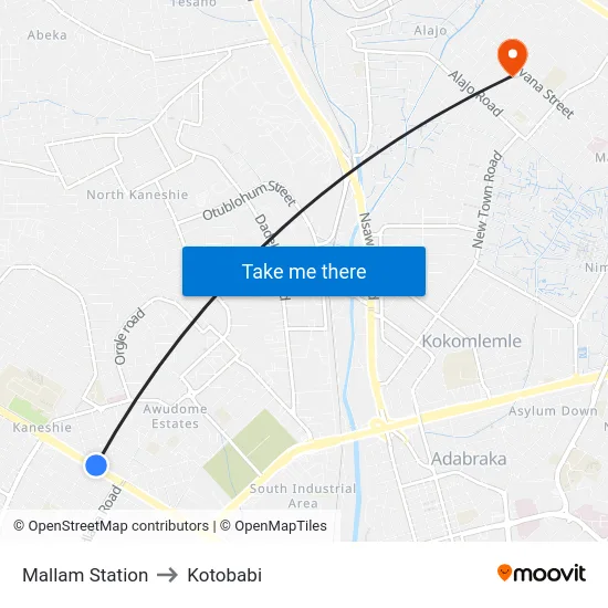 Mallam Station to Kotobabi map