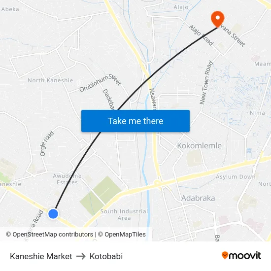 Kaneshie Market to Kotobabi map