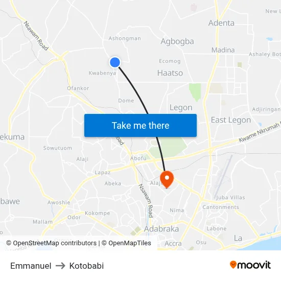 Emmanuel to Kotobabi map